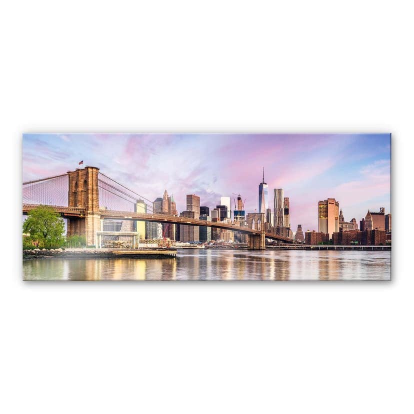 Stampa su vetro acrilico Colombo - Skyline di Manhattan e il Ponte di Brooklyn - Panorama