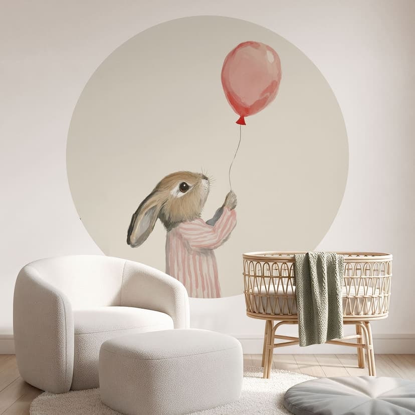 Fotomurale Carino coniglietto con palloncino - Treechild - Rotondo - Autoadesivo/non tessuto