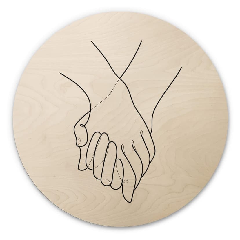 Stampa su legno 1X Studio - Line Art Mano nella mano - Rotondo