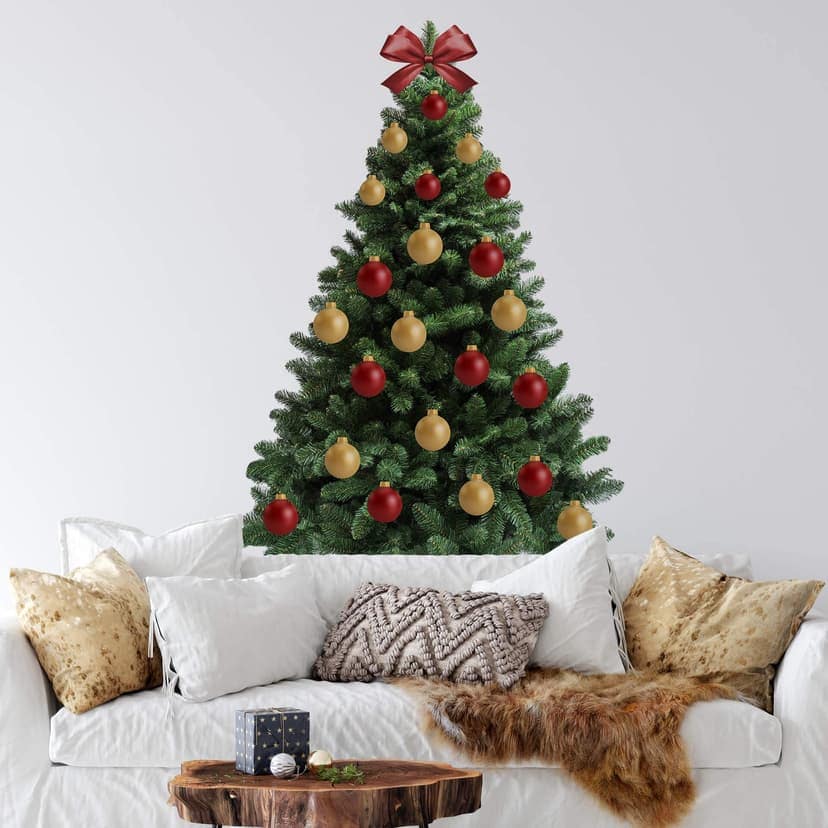 Adesivo murale Albero di Natale da decorare da soli - rosso-oro