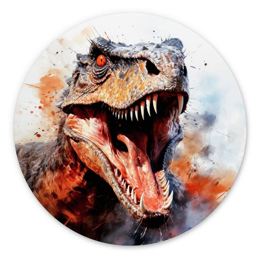 Murale T-Rex: il volto selvaggio della preistoria - Jaszke - Alu-Dibond Round