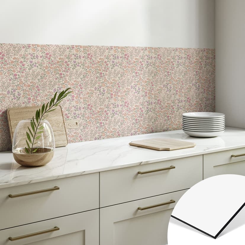 Rivestimento cucina floreale con fiori di prato vintage - Beige - Decorazione floreale - Estensibile
