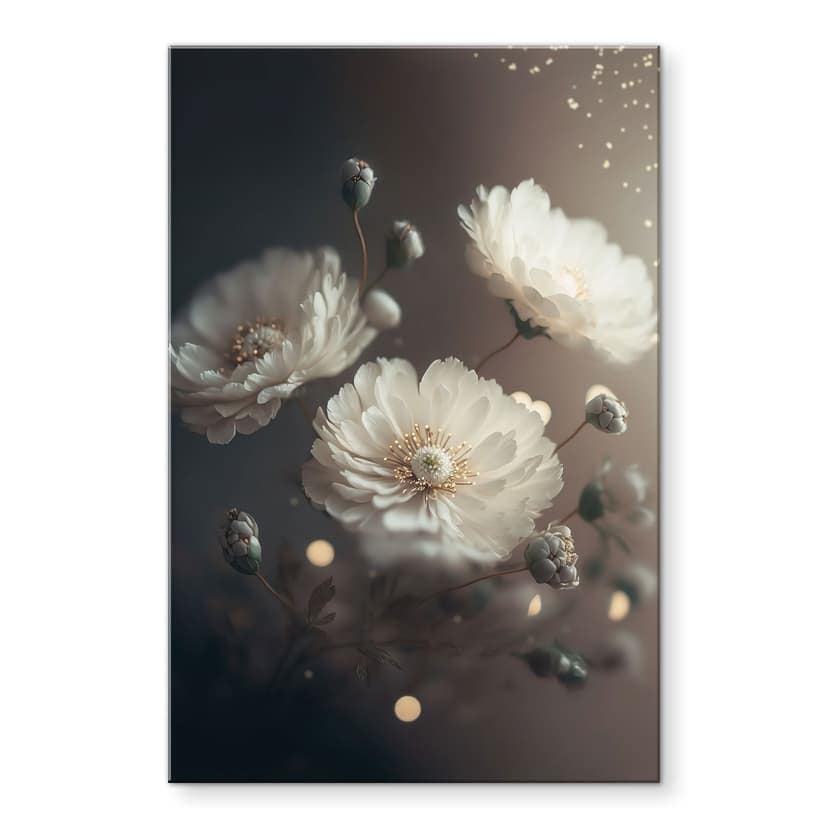 Stampa su acrilico fiori bianchi con polvere d'oro - Treechild
