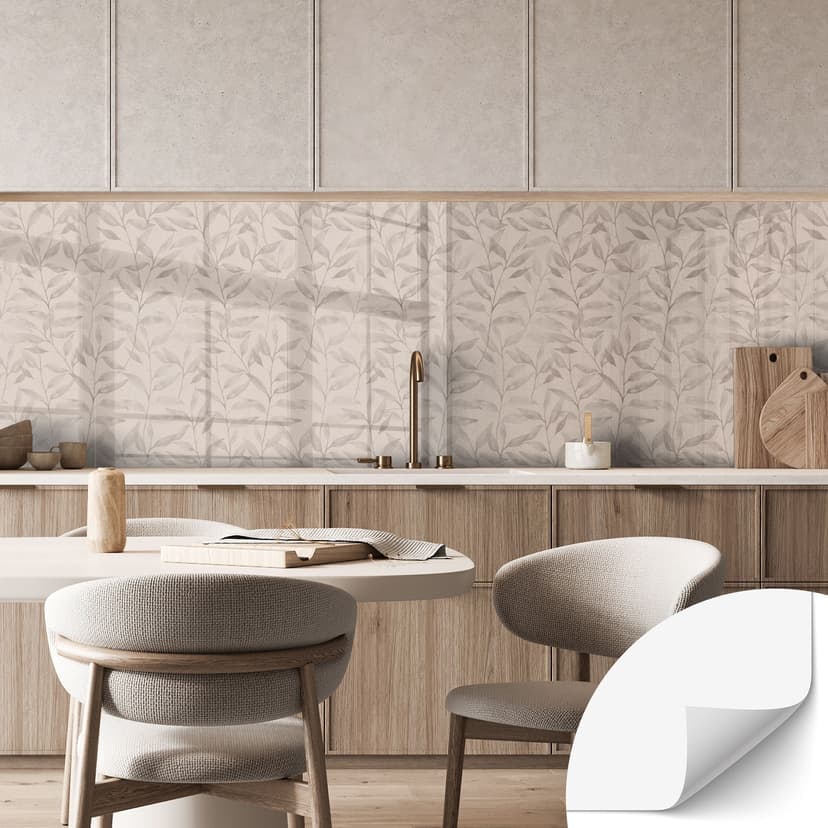Rivestimento cucina autoadesivo Delicate foglie ad acquerello - Grigio tenue - Bloomery Decor
