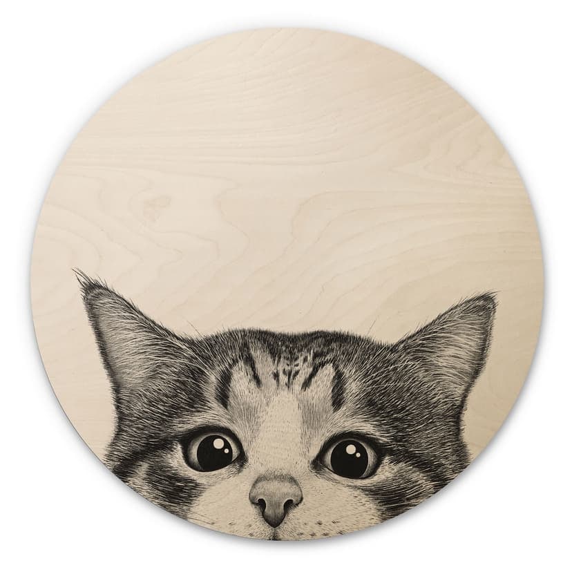 Quadro in legno Gatto curioso - Korenkova - Rotondo