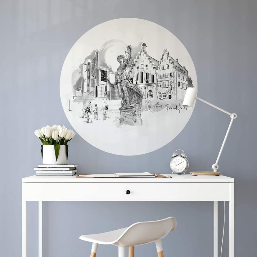 Adesivo murale Francoforte - bianco e nero - rotondo - Ama la tua città