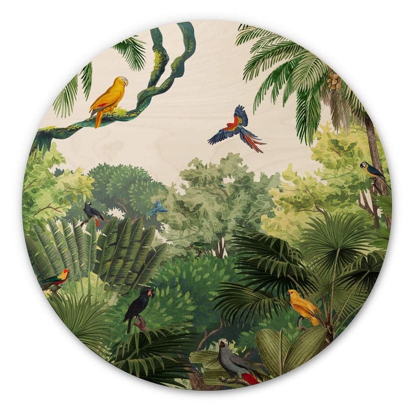 Quadro in legno Kikki Belle - Uccelli tropicali - Rotondo