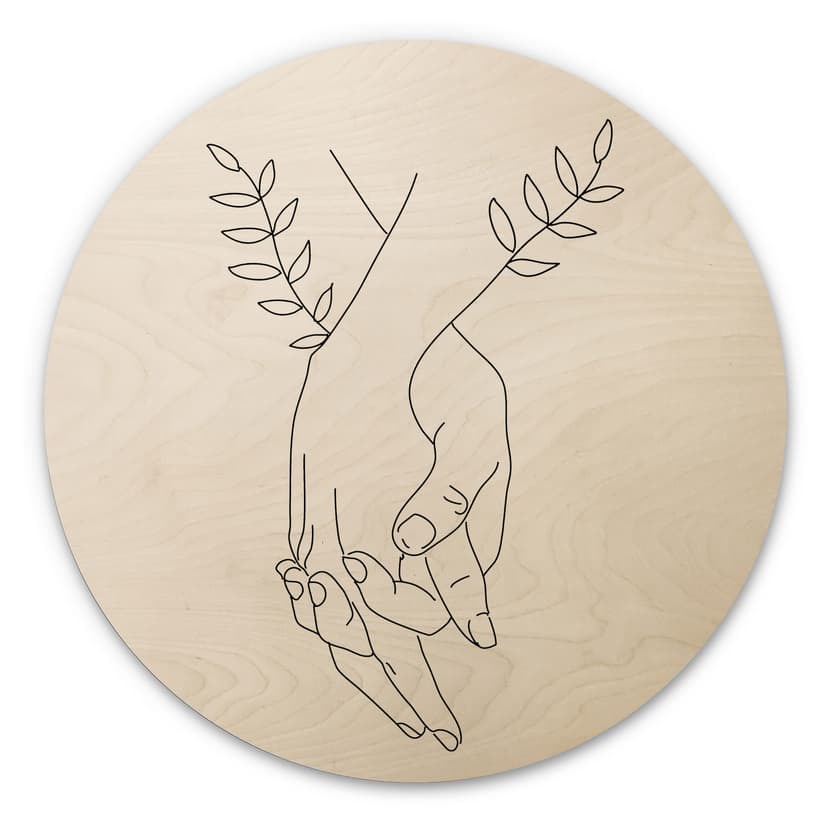 Stampa su legno Line Art - Amanti che si tengono per mano - Lizde