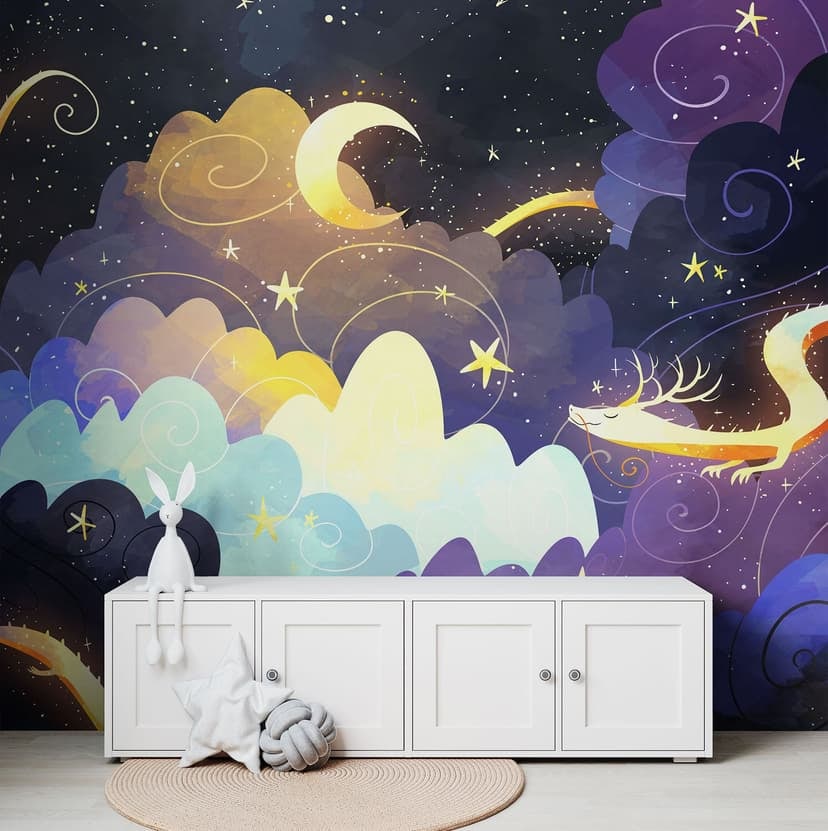 Drago che vola tra le nuvole stellate Fotomurale - DigitalArtsi