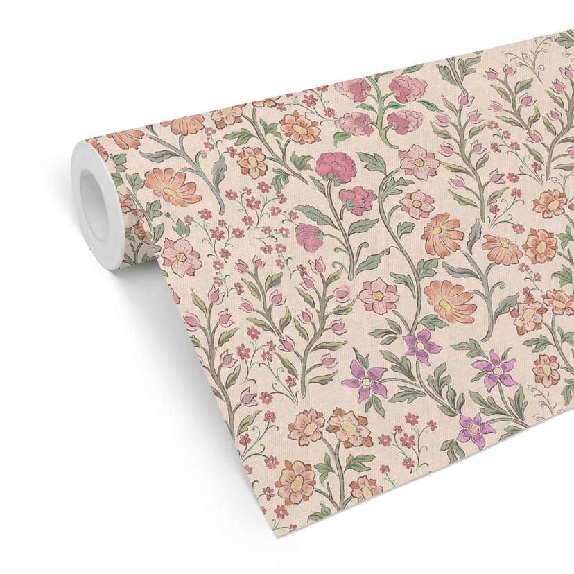 Carta da parati a motivi floreali con fiori di campo vintage - beige - Bloomery Decor