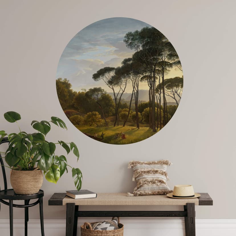 Adesivo murale Voogd - Paesaggio italiano con pini a ombrello - Rotondo