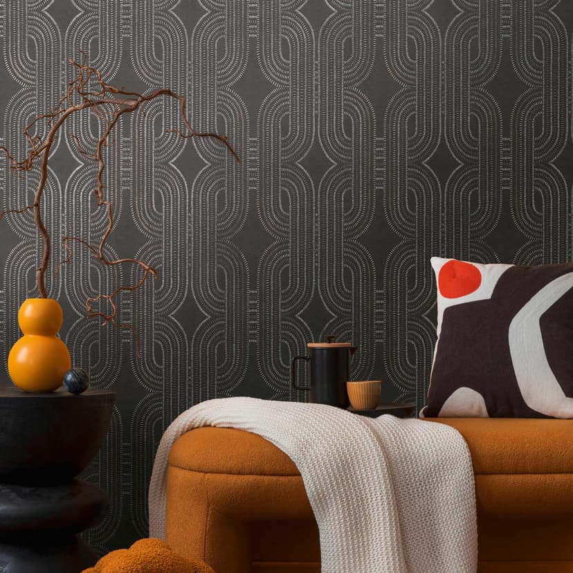 Carta da parati geometrica nero marrone argento - Carta da parati in tessuto non tessuto con motivo a linee moderne - Carta da parati testurizzata