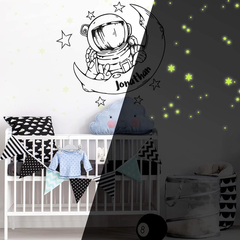 Adesivo murale Astronauta + Nome + Stelle luminose