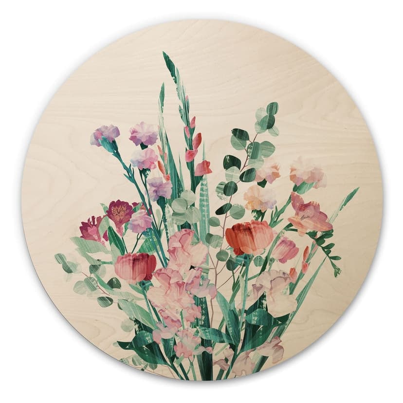 Stampa su legno di bouquet di fiori selvatici in primavera - Goed Blauw - Tondo