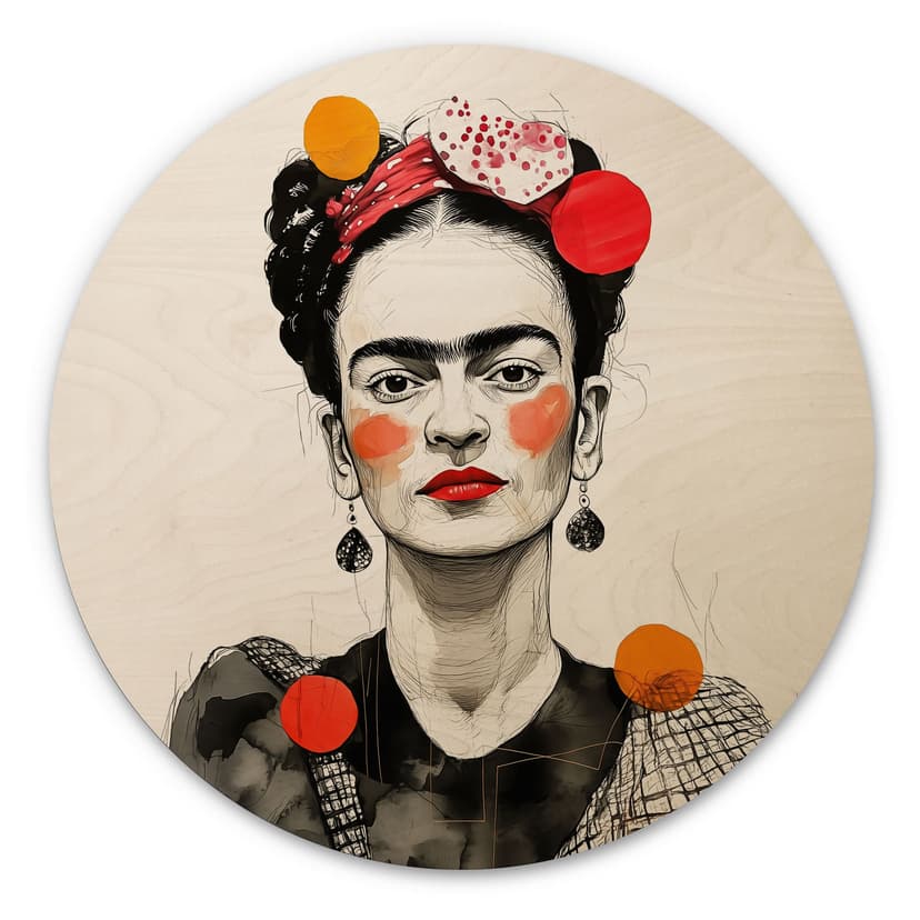 Stampa su legno Frida Kahlo ritratto pop art - Jaszke - Tondo