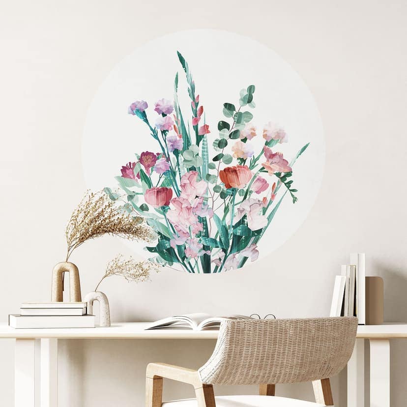 Adesivo murale Bouquet di fiori selvatici in primavera - Goed Blauw - Rotondo