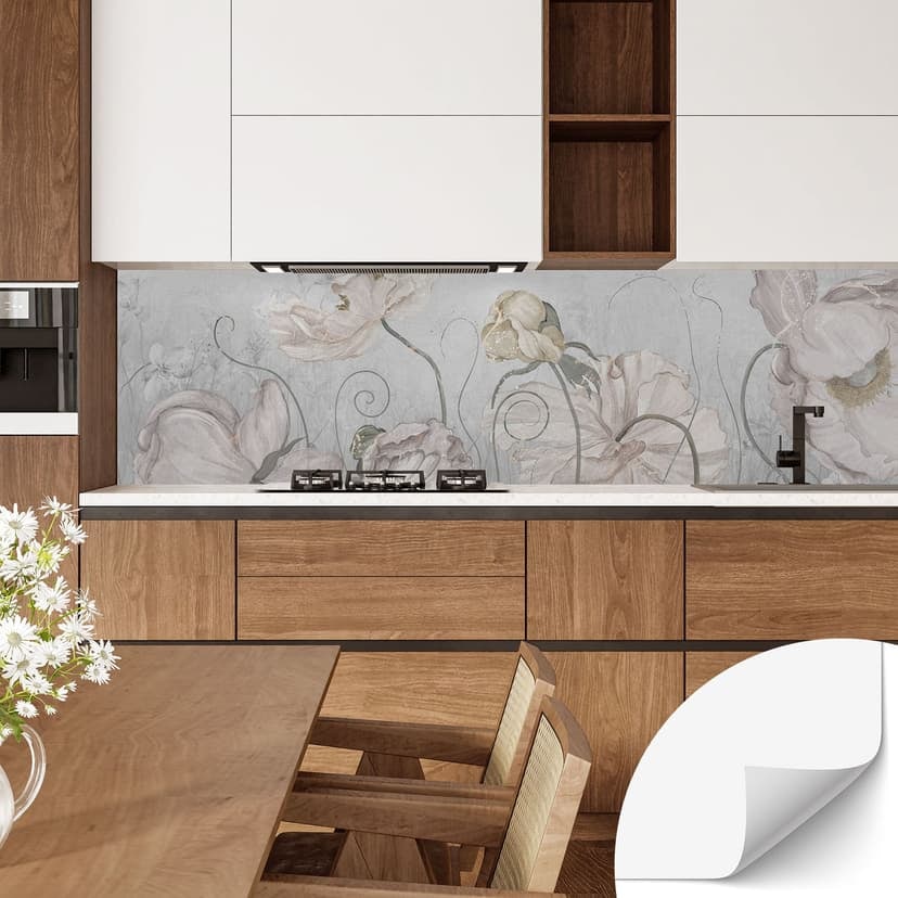 Rivestimento cucina autoadesivo con fiori in stile vintage in grigio - Ms Tiff
