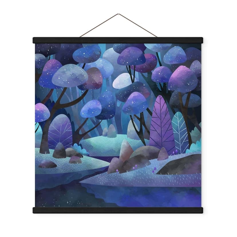 Stampe su tessuto della foresta incantata in blu notte - DigitalArtsi