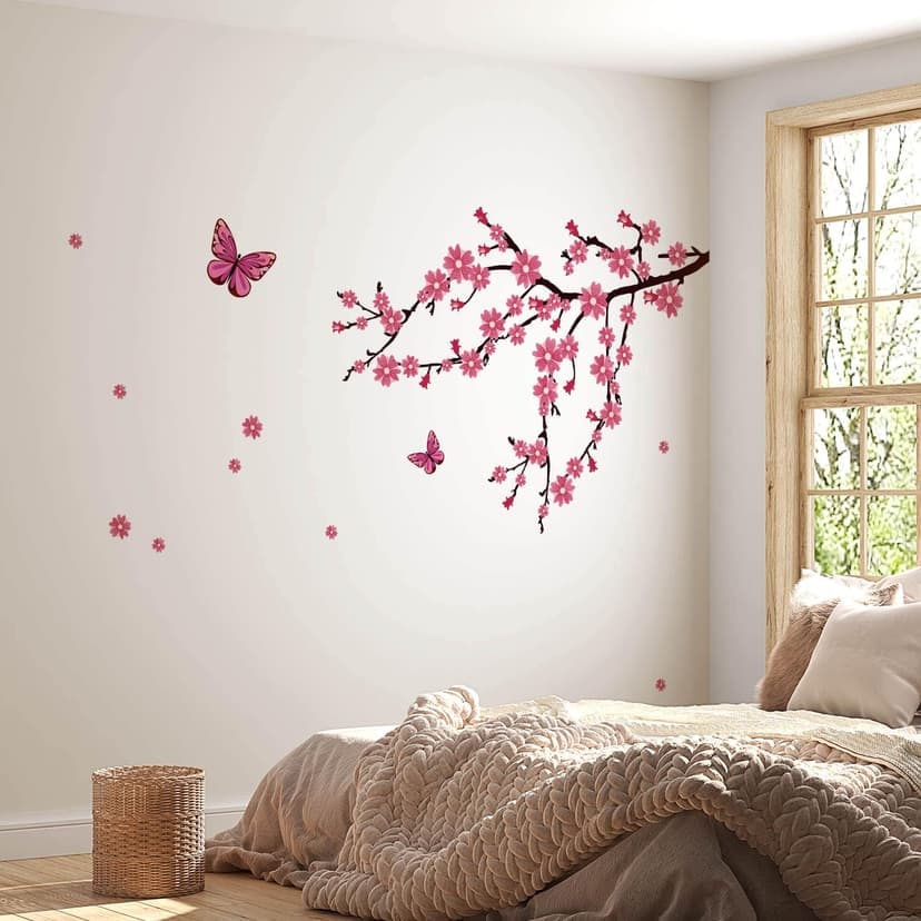 Adesivo murale - Fiori di ciliegio con farfalle