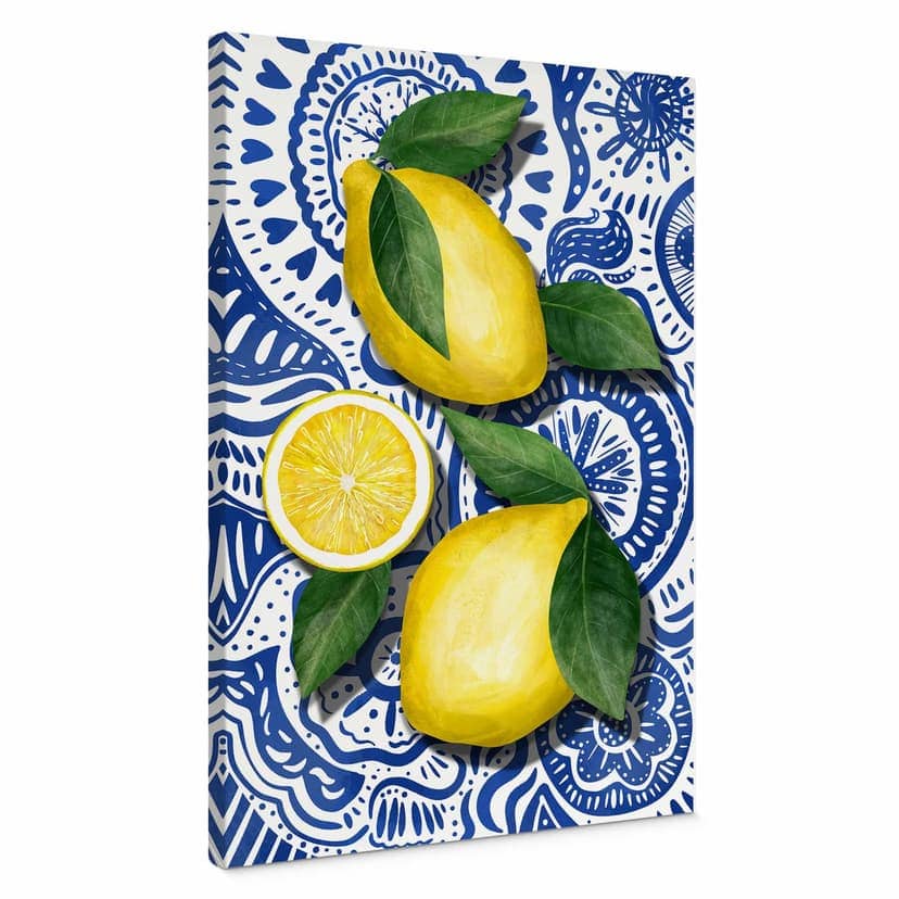 Stampe su tela limoni siciliani | decorazione murale mediterranea per la cucina - EMELIEmaria