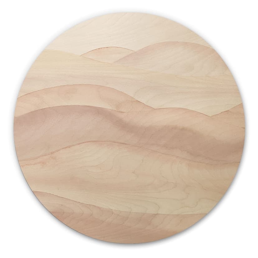 Stampa su legno Colline delicate in acquerello - Decorazione floreale - Rotondo
