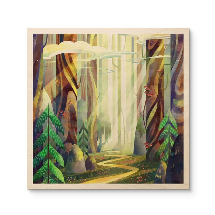 Stampa su legno di una foresta incantata alla luce - DigitalArtsi