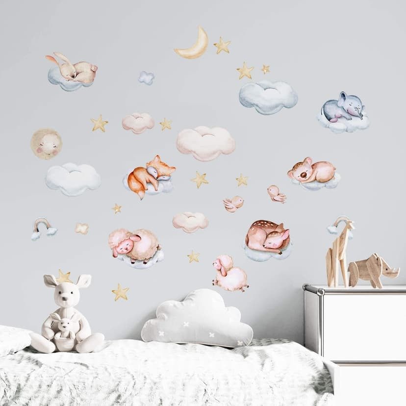 Set di adesivi murali Camera dei bambini - Animali tra le nuvole (31 pezzi)