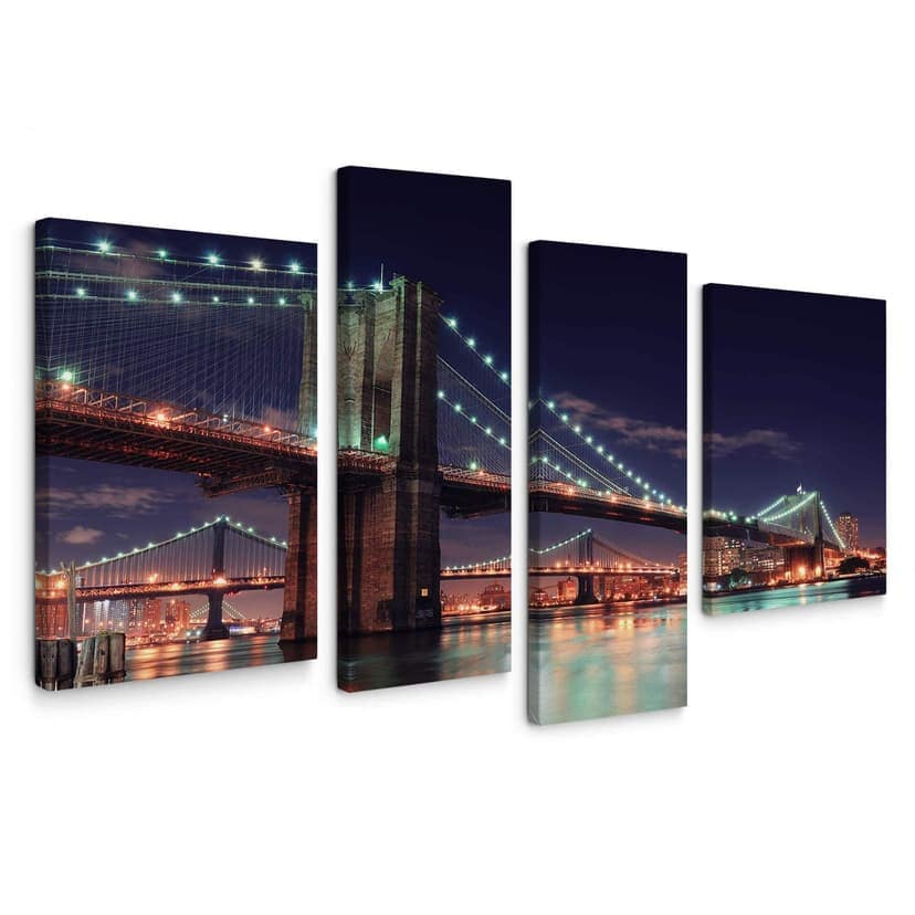 Stampa su tela- Il ponte di Manhattan di notte 2 (4 parti)