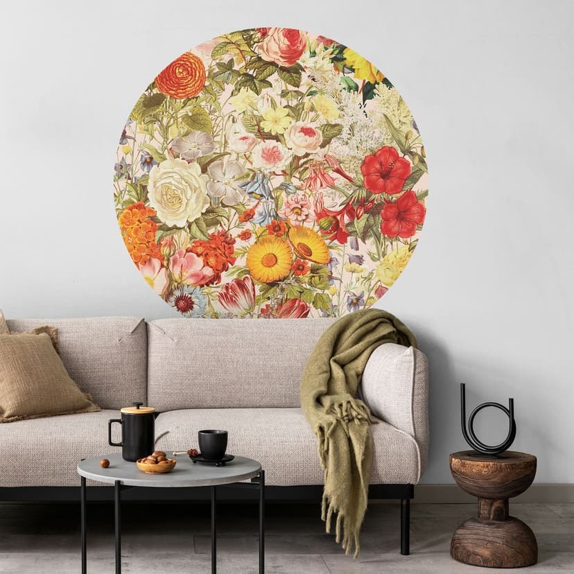 Adesivo murale Collage di fiori colorati - Frida Floral Studio - Rotondo