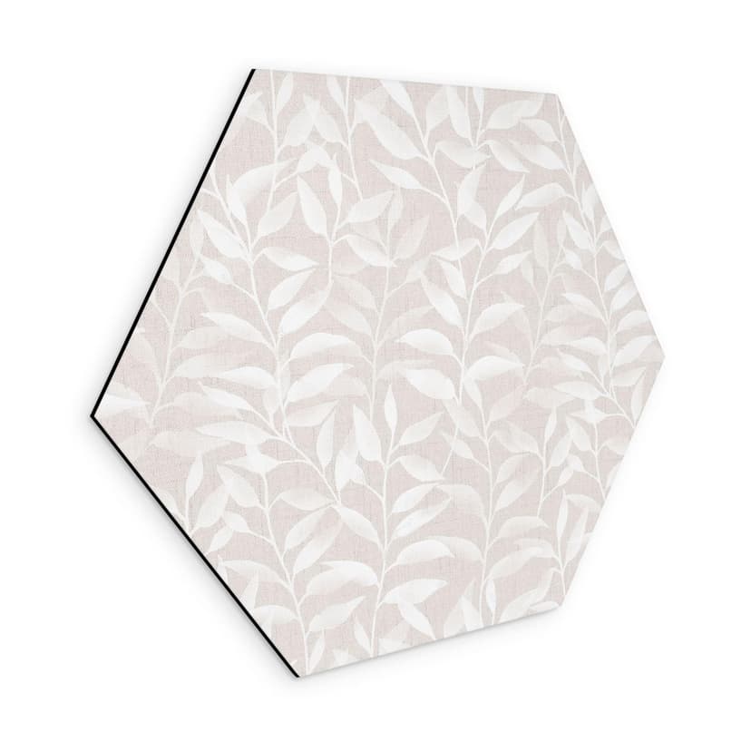 Stampe esagonali per pareti con delicate foglie acquerellate - Beige tenue - Decorazioni floreali -