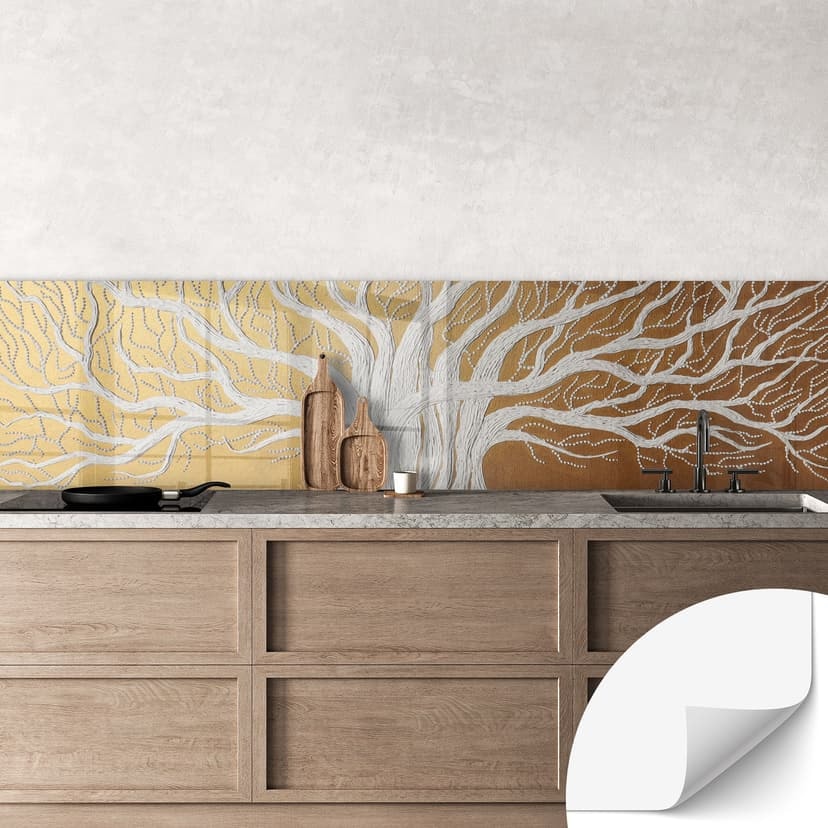 Rivestimento cucina autoadesivo Bianco albero della vita astratto - Grande