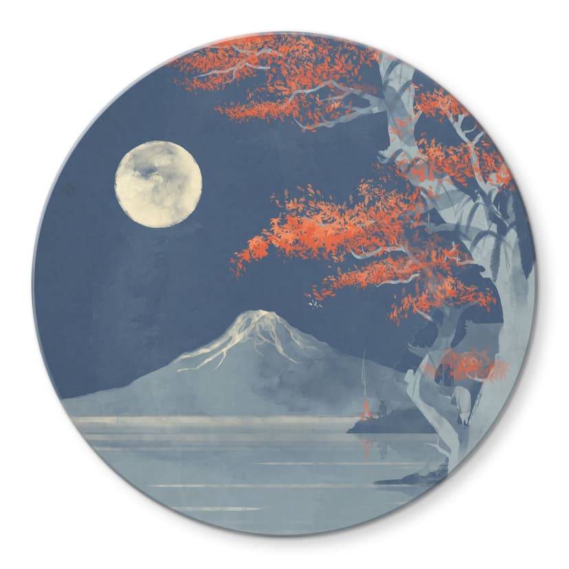 Stampa su vetro Luna piena sulla cima del Fuji-san - Roze - Round
