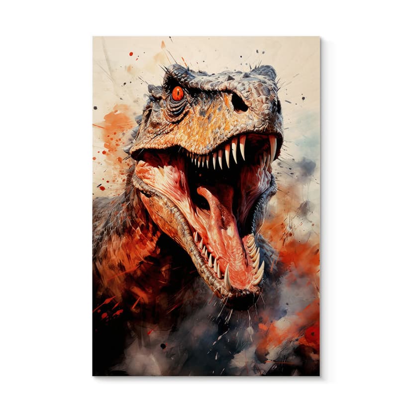 T-Rex illustrato in legno: il volto selvaggio della preistoria - Jaszke